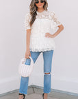 Maliyah Scalloped Floral Lace Peplum Blouse