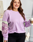 Phalaenopsis Flower Patch Colorblock Plus Size Pullover Top