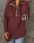 Zara Texture Plaid Trim Sweatshirt
