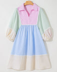 Joelle Striped Ric Rac Puff Sleeve Collared Mini Dress