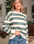 Rose Stripe Crew Neck Pullover Sweatshirt