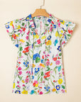 Floral Ruffle Tiered Sleeve Blouse
