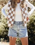 Checker Sherpa Collared Zip Up Vest