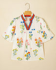 Floral Contrast Puff Sleeve Blouse
