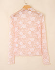 Myla Sheer Floral Lace Mesh Mock Neck Long Sleeve Top
