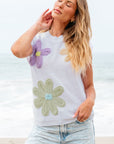 Hannah Crochet Flower Knit Short Sleeve Sweater Top