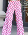 Checker Print Wide Leg Pants