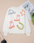 Western Tinsel Boots Crew Neck Sweater