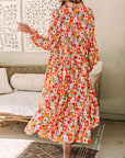 Barbara Floral Collared Long Sleeve Ruffled Dress