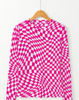 Checker Mesh Long Sleeve Top