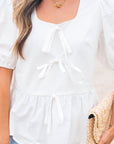 Bow Puff Sleeve Peplum Top