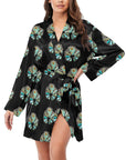 Turquoise Naja Women's Long Sleeve Belted Satin Feel Dressing Lounge Robe