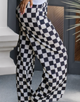 Checker Print Wide Leg Pants