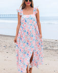 Nataly Floral Square Neck Backless Long Dress