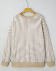 Plus Size Stripe Knit Ribbed Long Sleeve Top