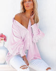 Striped Casual Shirred Cuffs Shirt