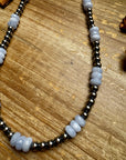 Blue Lace Agate & Sterling Silver Pearl Necklace – 20 ½” Plus Extender