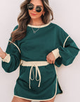 Colorblock Long Sleeve Top and Skort Set