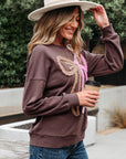 Callie Terry Bow Pattern Drop Shoulder Sweatshirt