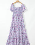 Floral Bubble Sleeve Maxi Dress