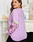 Phalaenopsis Flower Patch Colorblock Plus Size Pullover Top