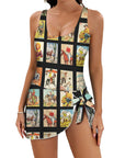 Western Collage Skirted Swimsuit