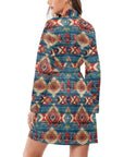 Blue Aztec Women's Long Sleeve Belted Satin Feel Dressing Lounge Robe