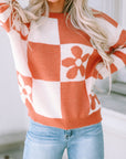 Miller Checkered Floral Striped Sleeve Sweater