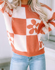 Checker Floral Stripe Patchwork Sweater