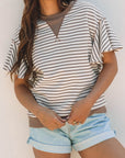 Stripe Contrast Trim Ruffle Sleeve Top