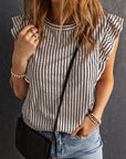 Sofia Crew Neck Ruffled Striped Tank Top