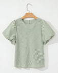 Stripe Textured Puff Sleeve Blouse