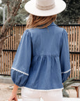 Nevaeh Lace Ric Rac 3/4 Puff Sleeve Collared Babydoll Blouse