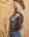 Western Rodeo Mesh Mock Neck Long Sleeve Top