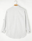 Stripe Roll-Tab Sleeve Pocketed Shirt
