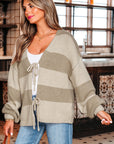 Amara Striped Knit Bow Tie Front Sweater Cardigan