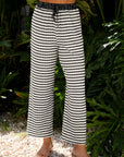 Stripe Collared Top and Drawstring Pants Set