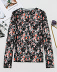 Floral Mesh Sheer Long Sleeve Top