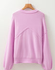 Solid Ribbed Raw Edge Drop Shoulder Sweater
