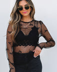 Black Bow Mesh Long Sleeve Top