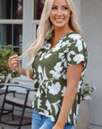 Floral Split Neck Short Sleeve Blouse