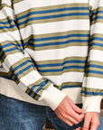 Rose Stripe Crew Neck Pullover Sweatshirt