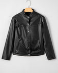 Faux Leather Button-Front Boxy Jacket