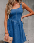 Emily Square Neck Bowknot A-line Denim Dress