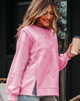 Brianna Lace Bow Embroidered Exposed Seam Sweatshirt