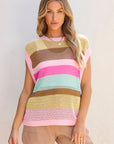 Jamie Stripe Crochet Cap Sleeve Loose Fit Sweater Top