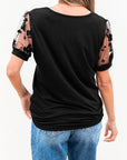 Floral Mesh Patchwork Puff Sleeve T-Shirt