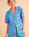 Flower Print Buttoned Shirt And Drawstring Waist Pajama Set
