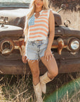 Flag Notched Neckline Loose Sweater Vest