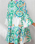 Boho 3/4 Sleeve Buttoned Mini Dress